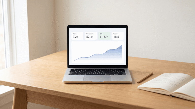 google search console for beginners performance dashboard showing clicks impressions and average position